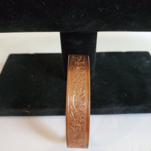Vintage Solid Copper Cuff Bracelet Western Bright Engraved Design - Picture 6 of 11